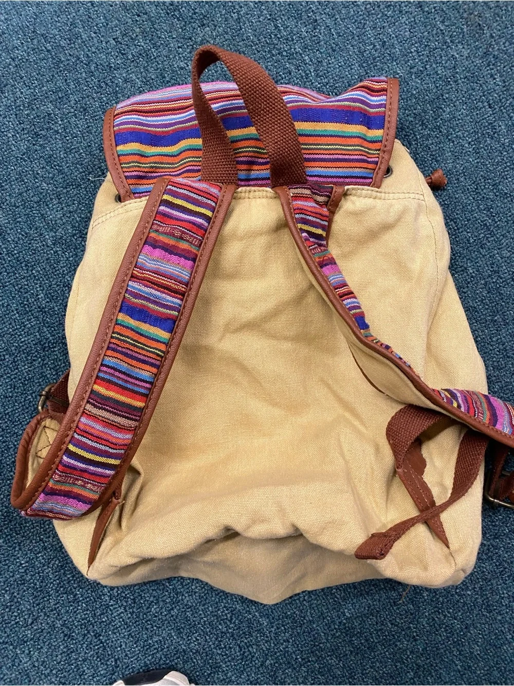 Mossimo Supply Co. Tan Canvas Backpack with Multicolor Stripe Flaps